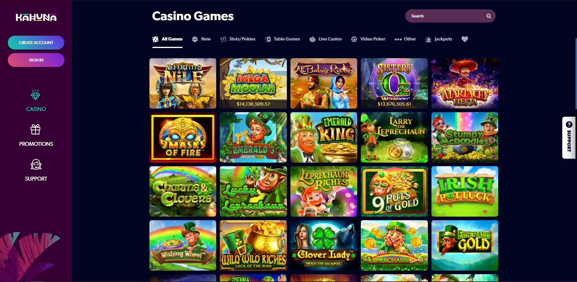 kahuna casino games screenshot