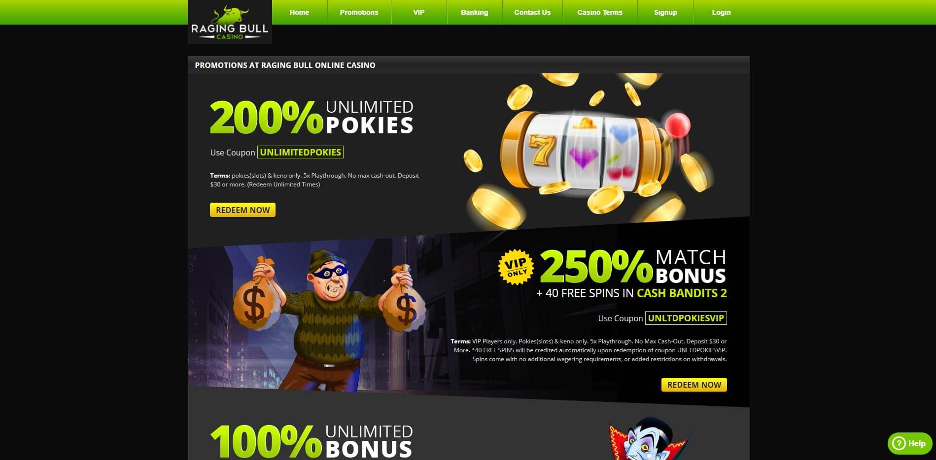 raging bull casino bonuses screenshot