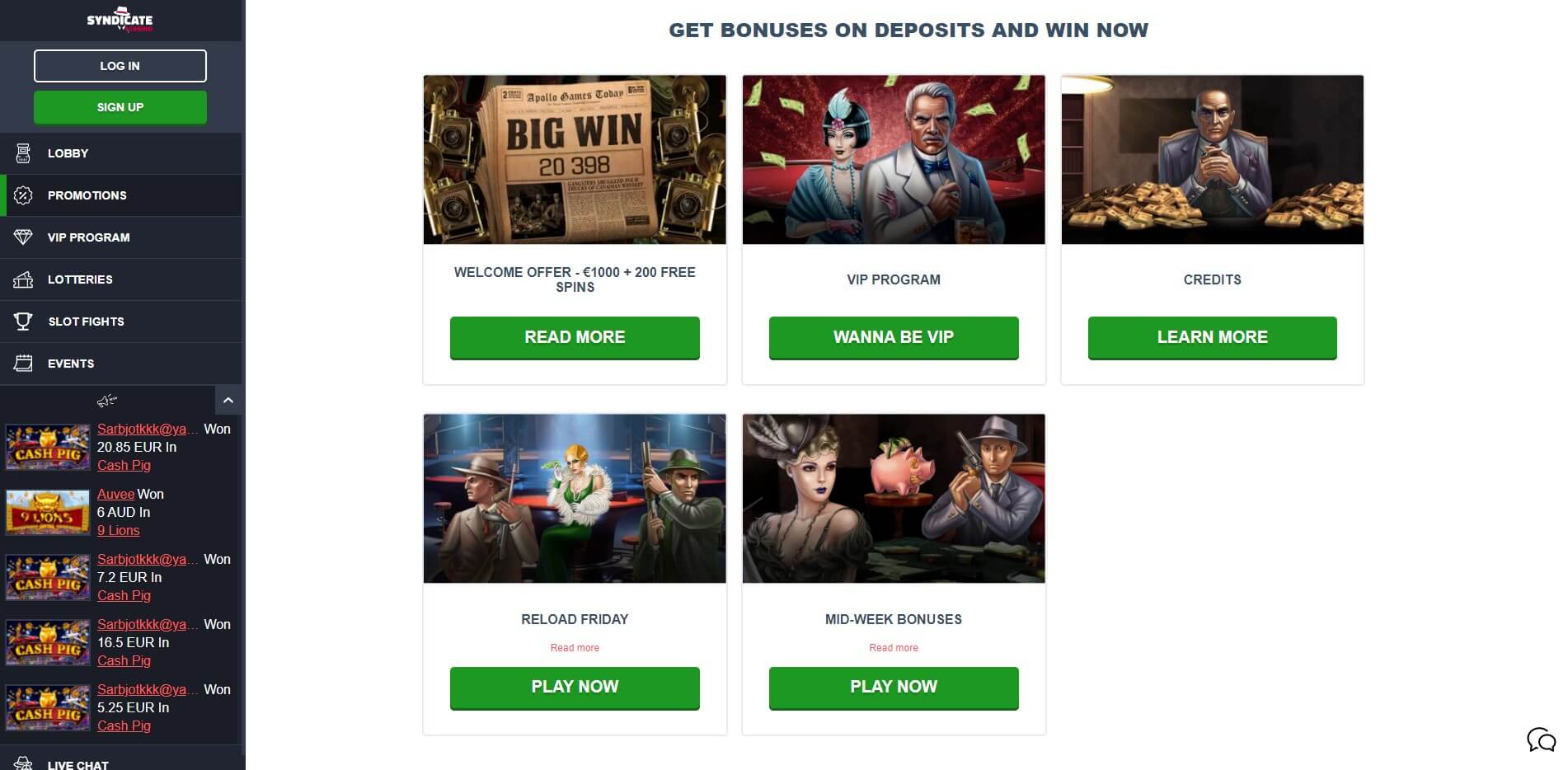 syndicate casino bonuses screenshot