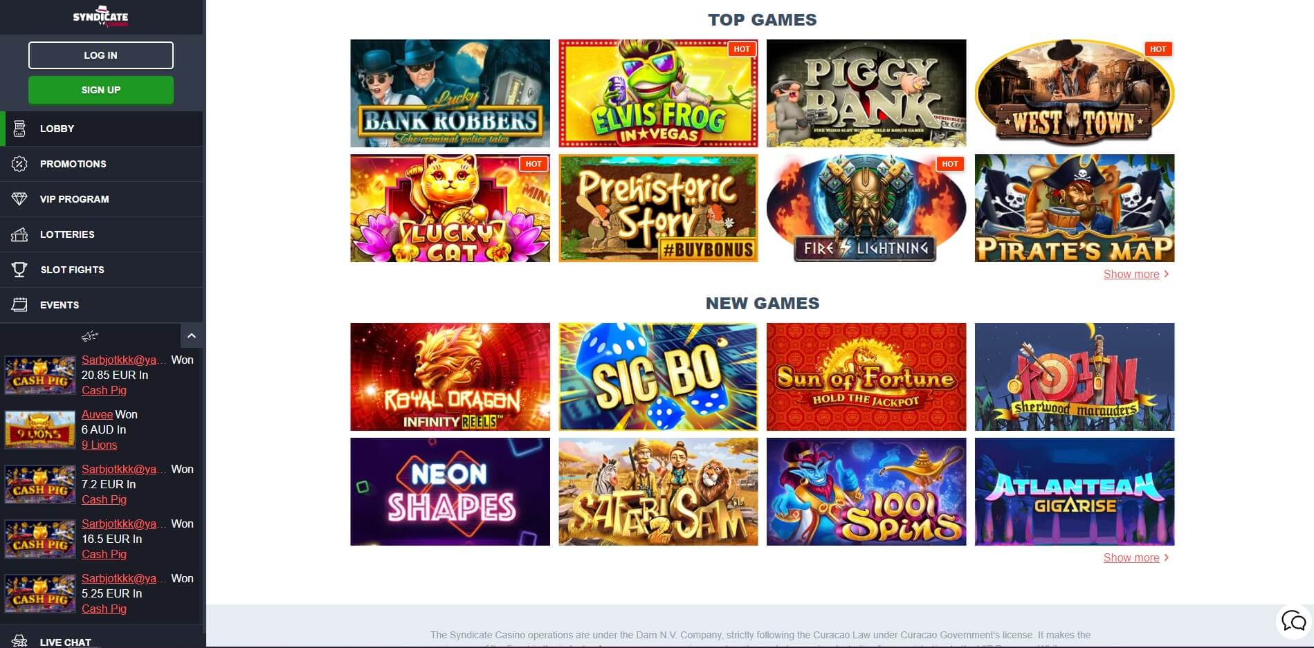 syndicate casino games screenshot
