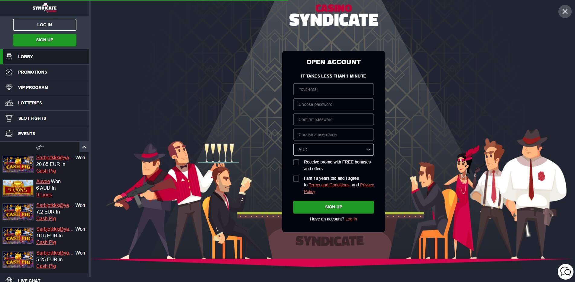 syndicate casino sign up screenshot