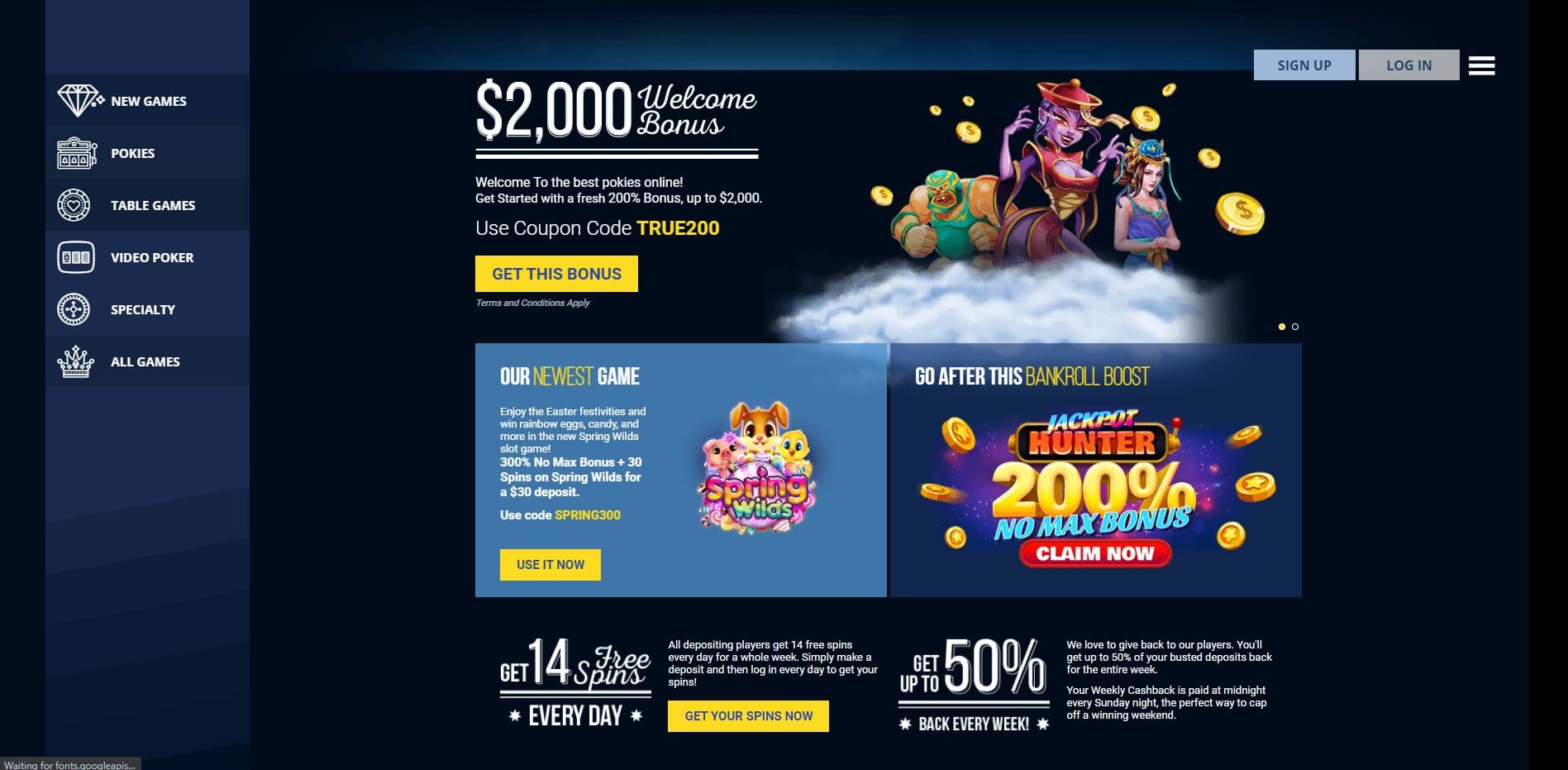 true blue casino promotions screenshot