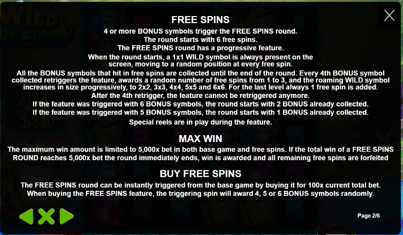 wild hop and drop free spins rules
